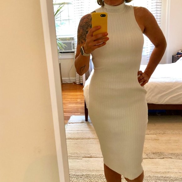 Ramy Brook The Regina Dress-- white ribbed bodycon mock neck medium - Picture 1 of 6